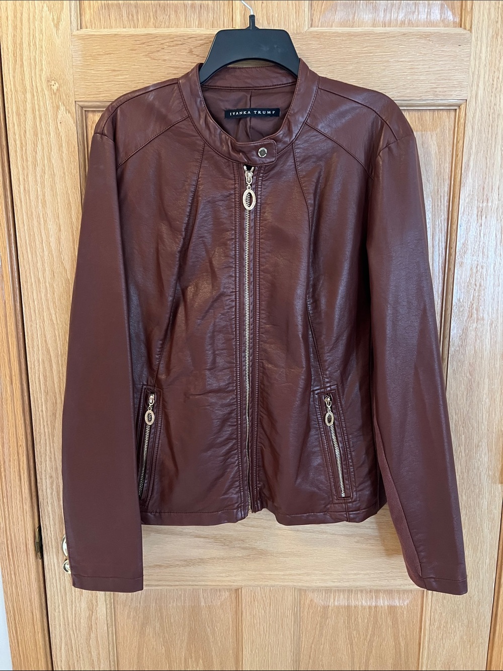Ivanka Trump Burgundy Faux Leather Zip-Front Jacket